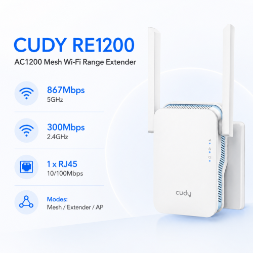 CUDY RE1200 IL AC1200 Mesh Wi Fi Range Extender