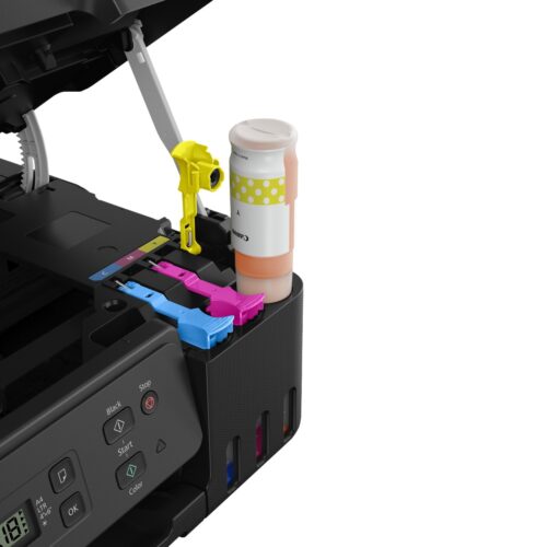 תהליך מילוי דיו צבעוני במיכלי MegaTank של Canon PIXMA G2470
