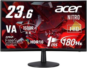 Acer Nitro ED240Q S3bmiipx - מבט קדמי, מסך קעור 23.6 אינץ' עם מפרט VA 1500R FHD 180Hz