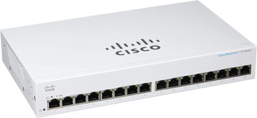 Cisco Business CBS110-16T-D - מבט בזווית צד על יציאות הרשת ופתחי האוורור