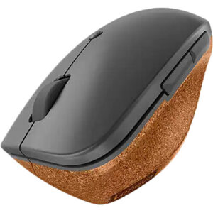 Lenovo Go Wireless Vertical Mouse Storm Grey - מבט עליון בזווית, עיצוב אנכי ארגונומי עם אחיזת קורק