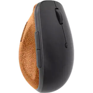 Lenovo Go Wireless Vertical Mouse Storm Grey - מבט מהצד, אחיזת קורק טבעי וכפתורי ניווט