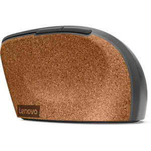 Lenovo Go Wireless Vertical Mouse Storm Grey - תקריב על אחיזת הקורק ולוגו Lenovo