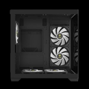 תצוגת פנים של מארז GAMDIAS AURA GC101M עם מאווררים ומפרצי אחסון