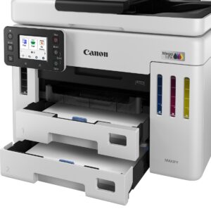 Canon MAXIFY GX7140 - תקריב על מגירות הנייר ומיכלי הדיו MegaTank