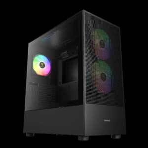 מארז מחשב GAMDIAS TALOS M3 MESH - מבט קדמי-צד, זכוכית מחוסמת ופאנל רשת