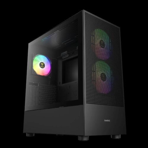 מארז מחשב GAMDIAS TALOS M3 MESH - מבט קדמי-צד, זכוכית מחוסמת ופאנל רשת