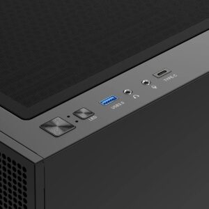 מארז מחשב GAMDIAS TALOS M3 MESH - תקריב פאנל I/O עליון, USB Type-C ו-USB 3.0