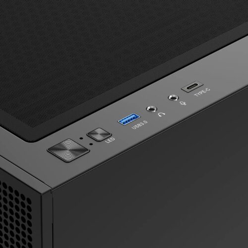 מארז מחשב GAMDIAS TALOS M3 MESH - תקריב פאנל I/O עליון, USB Type-C ו-USB 3.0